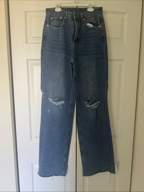 High-Rise Wide Leg Distressed Women's Jeans - Blue